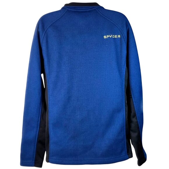 Spyder Outbound Active Mens Blue & Black Fleece Pullover Sweater Waffle Knit Med - Picture 2 of 7